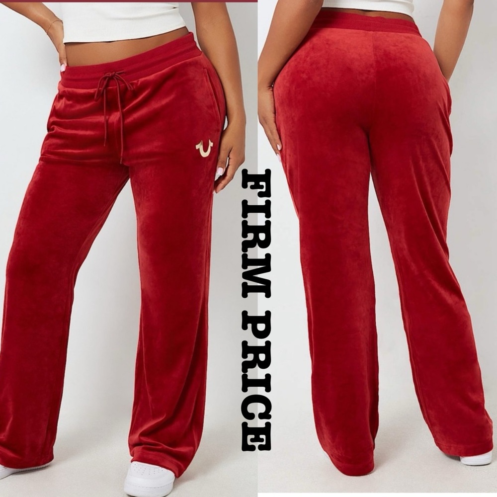 TRUE RELIGION Wide Leg Velour Pants w Metallic Logo